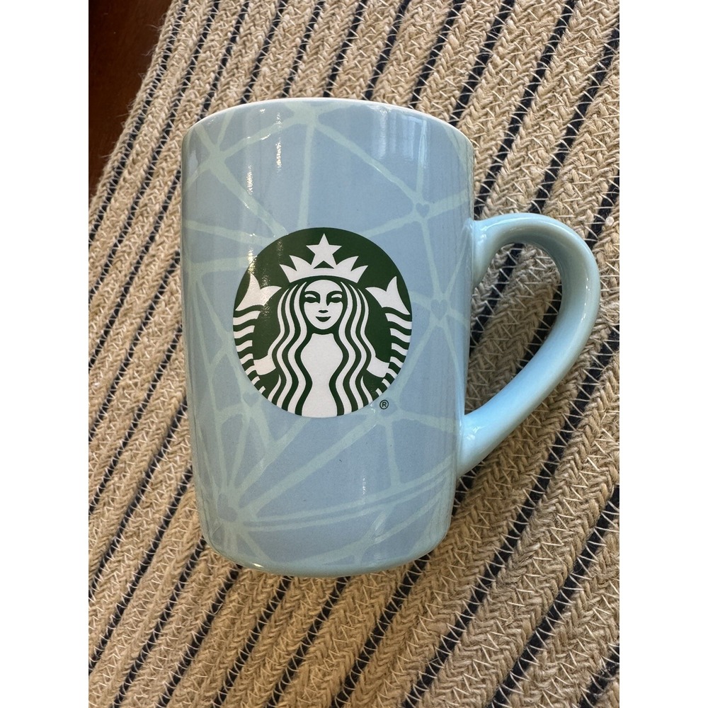Starbucks 2021 Geometric Light Blue 10 Ounce Ceramic Coffee‎ Cup Siren Logo Mug